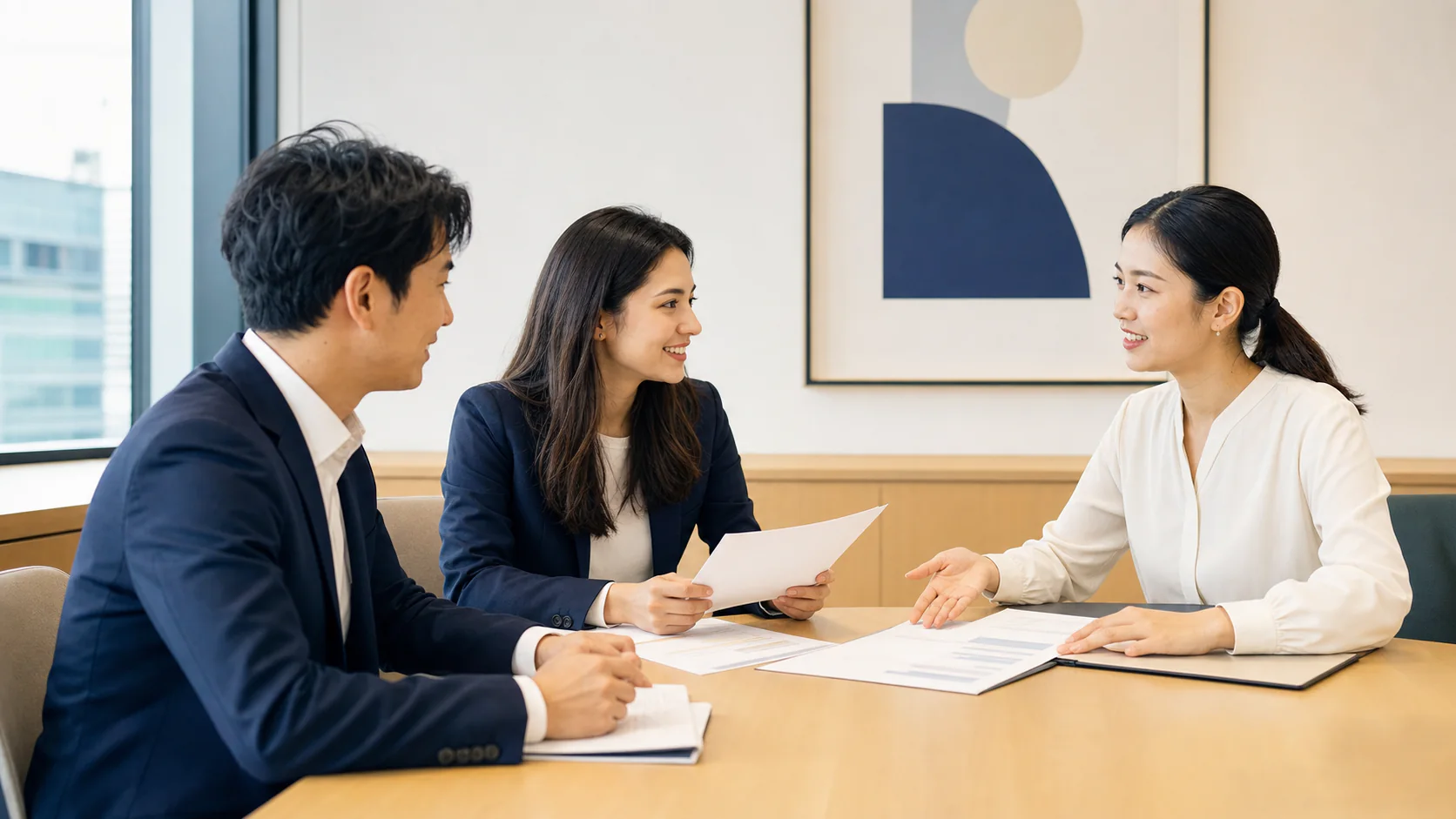 海外拠点から日本への企業内転勤を打ち合わせる担当者