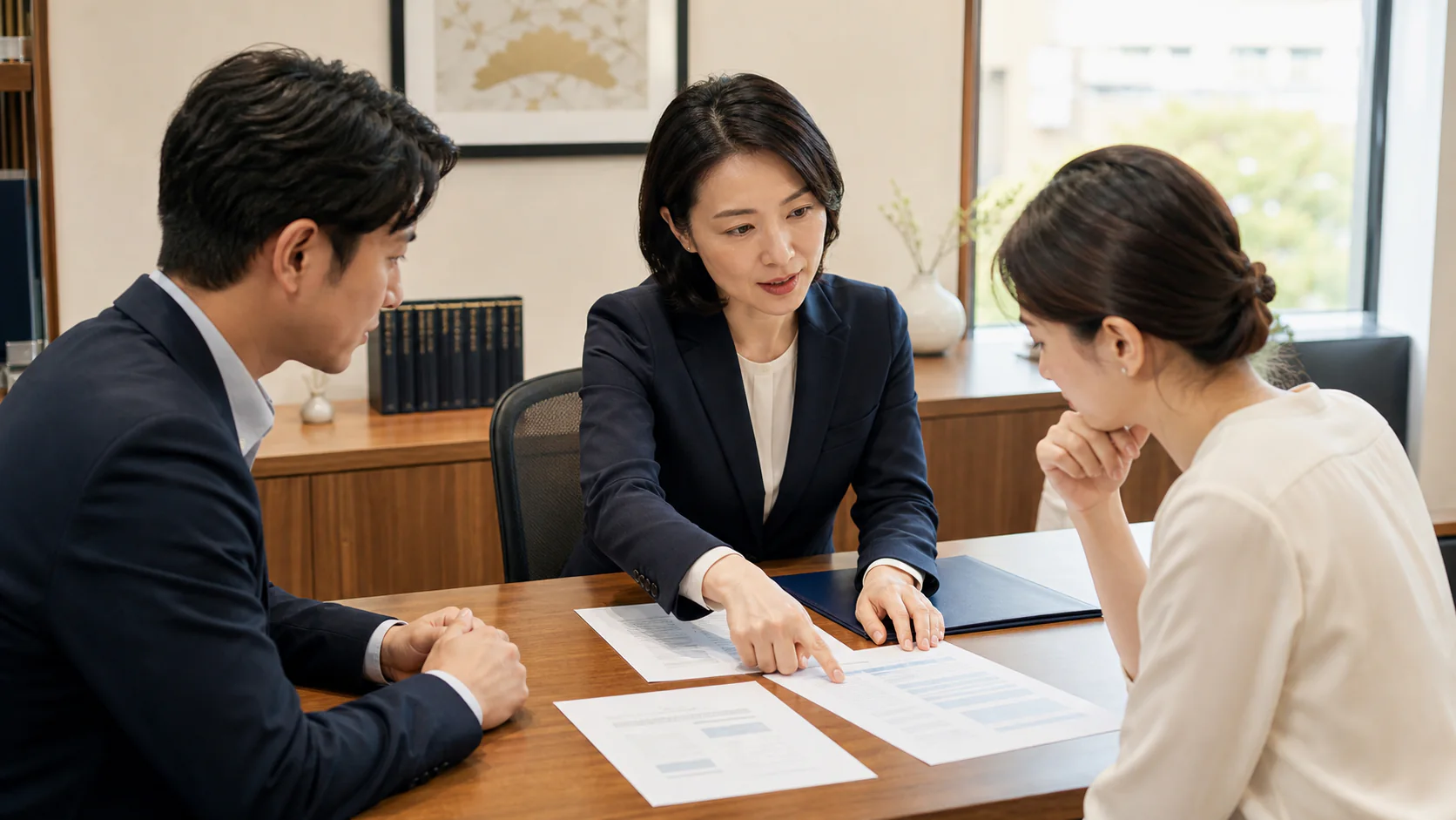 不許可後の再申請について相談する様子